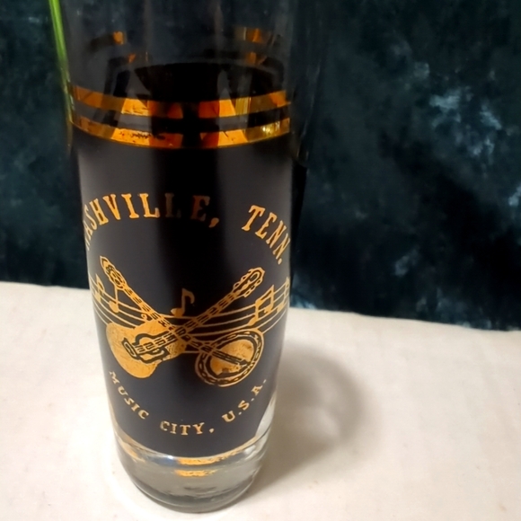 Music City Tall Shot Glass Nashville, Tn USA Embossed Gold & Black - Picture 2 of 10